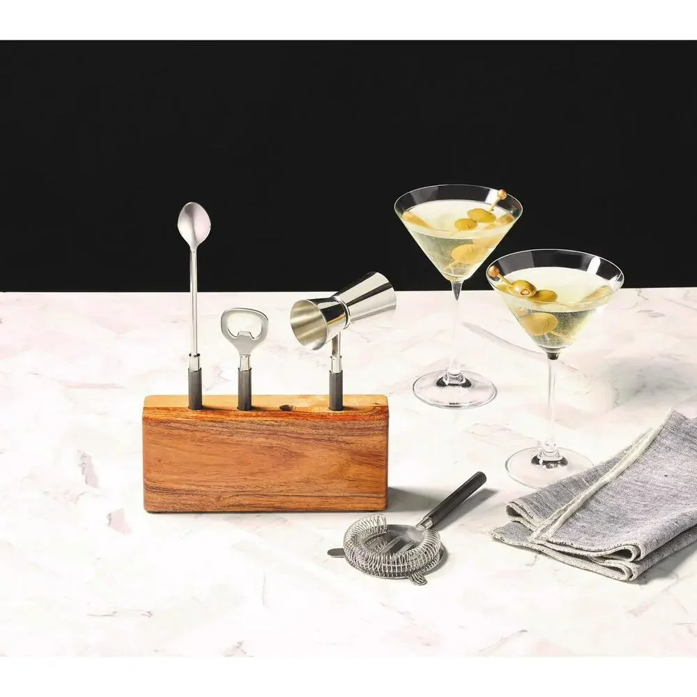 🍸Better Homes & Gardens 5-Piece Stainless Steel Bar Tool Set w/ Wooden Stand